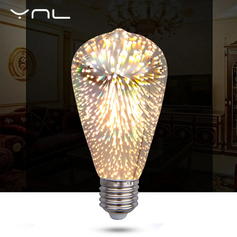 E27 LED Light Bulb 220V A60 ST64 G80 G95 G125 Novelty Indoor Holiday Christmas Decor Lighting 3D Decoration Firework Bulb Lamps