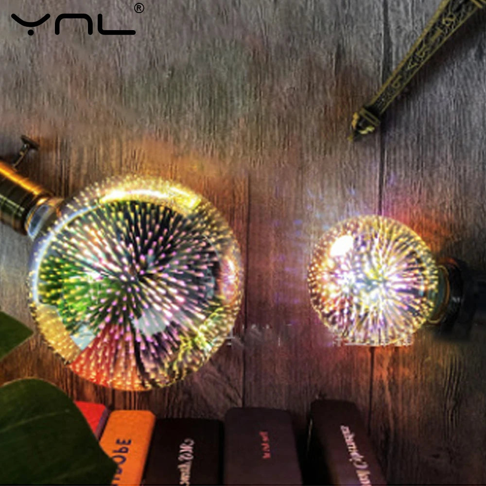 E27 LED Light Bulb 220V A60 ST64 G80 G95 G125 Novelty Indoor Holiday Christmas Decor Lighting 3D Decoration Firework Bulb Lamps