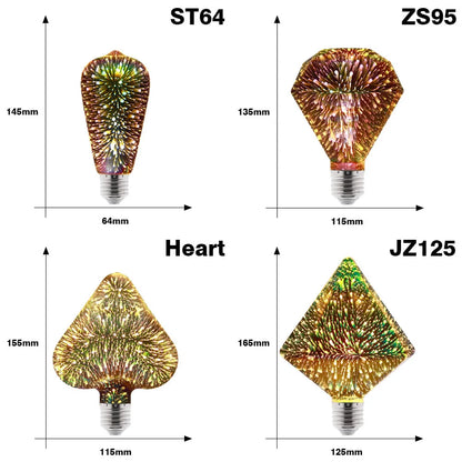 E27 LED Light Bulb 220V A60 ST64 G80 G95 G125 Novelty Indoor Holiday Christmas Decor Lighting 3D Decoration Firework Bulb Lamps