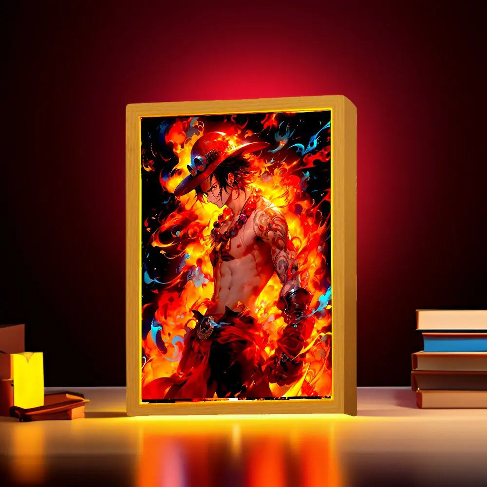 Anime Figure One Piece Light Painting Photo Frame Zoro Luffy Action Figures Led Night Light Room Decor Christmas Gifts Moon Lamp